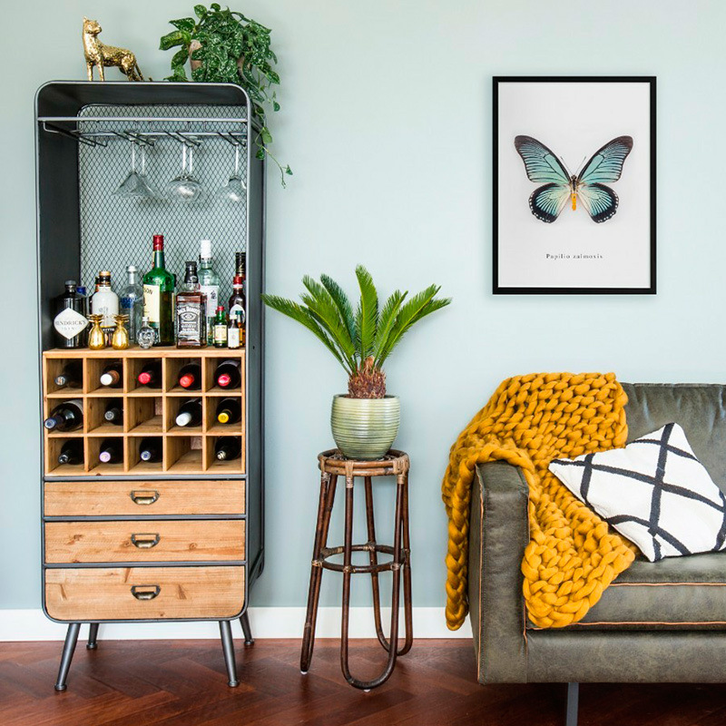 餐边柜酒柜一体靠墙家用吊柜轻奢铁艺定制餐厅现代红洒柜简约摆件