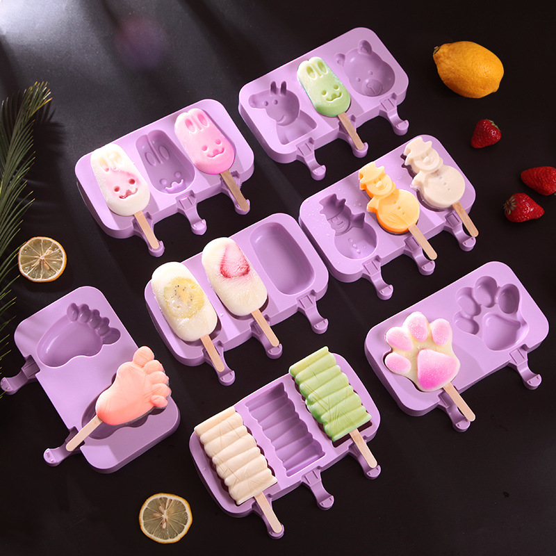 homemade silicone ice cream mold baking mold ice lollipop mould with lid with 50 pieces ice cream stick