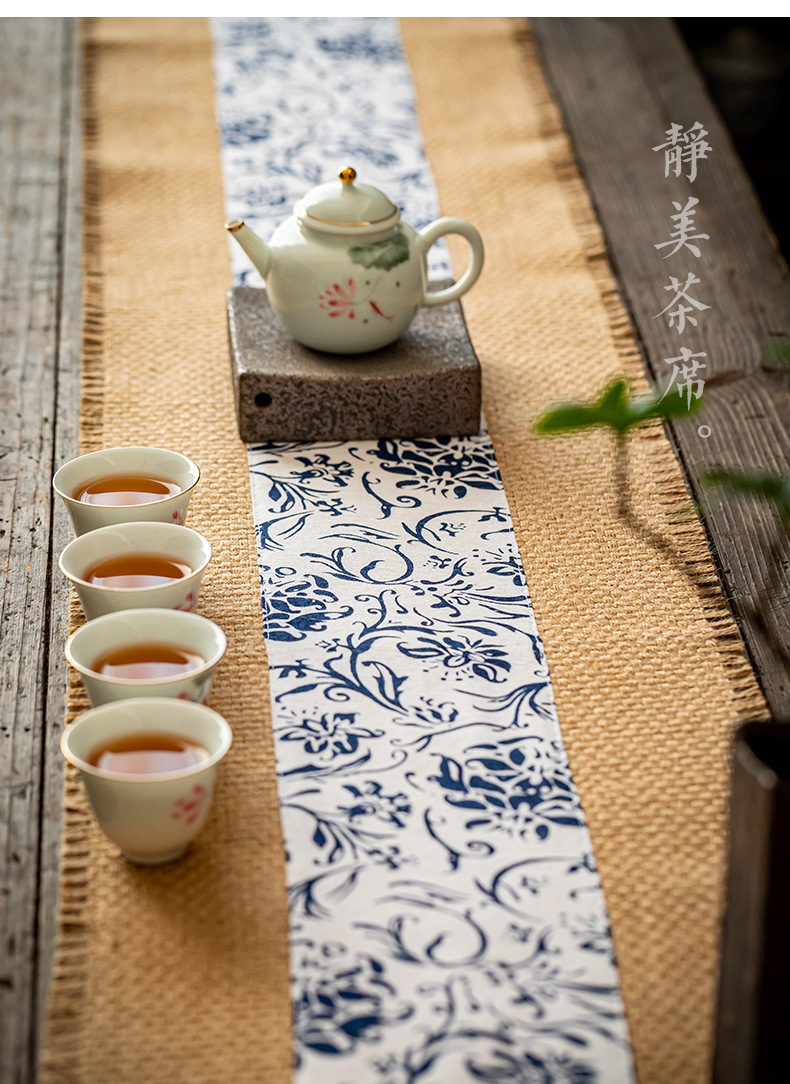 黄麻粗麻茶巾茶席桌布干泡席 日式茶道茶垫 亚麻桌旗中式禅意古典