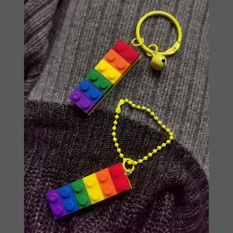 新款ins风彩虹积木吊坠七彩积木项链钥匙扣挂件配件diy手工材料