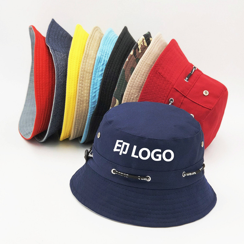 定制渔夫帽印字刺绣双面格子旅行社旅游帽子盆帽学生帽儿童太阳帽