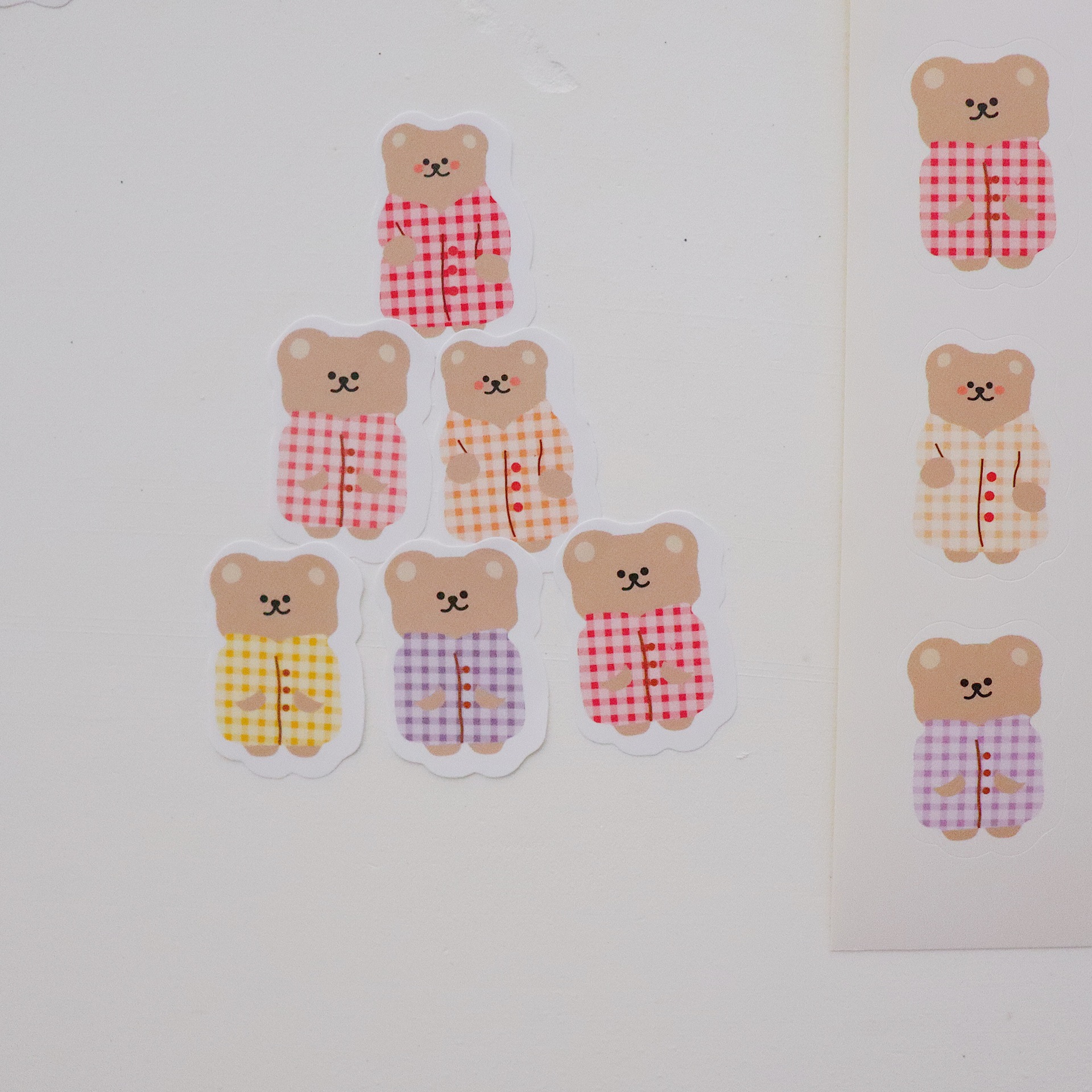 ins韩国小熊格子贴纸手账贴纸vintage复古熊熊卖萌杯子贴纸