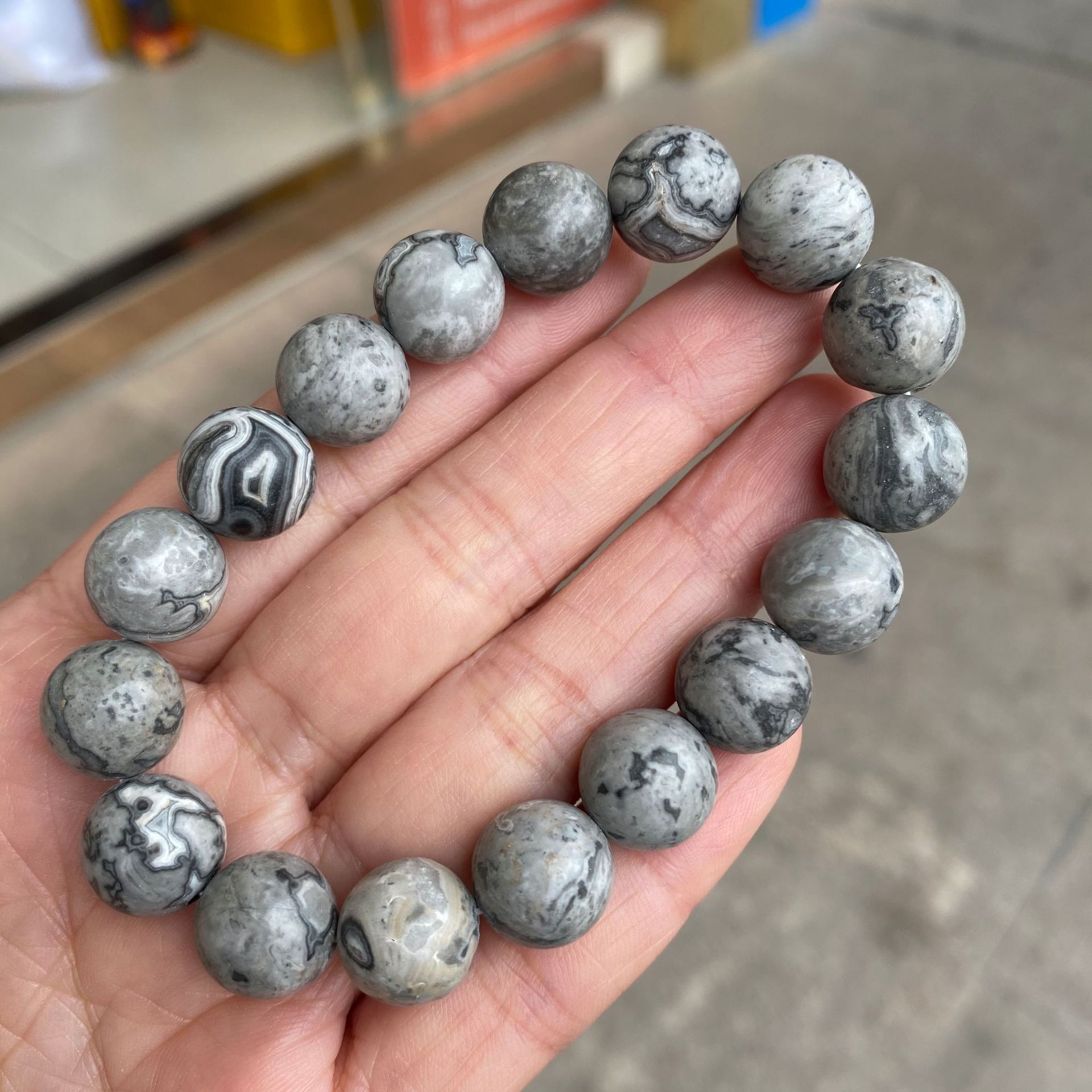 7a天然石 地图石手链单圈灰毕加索手串diy厂家批发 亚马逊热卖