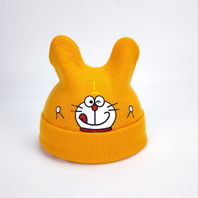 新秋冬儿童卡通毛线套头帽可爱叮当猫宝宝棉线针织帽儿童护头帽mz