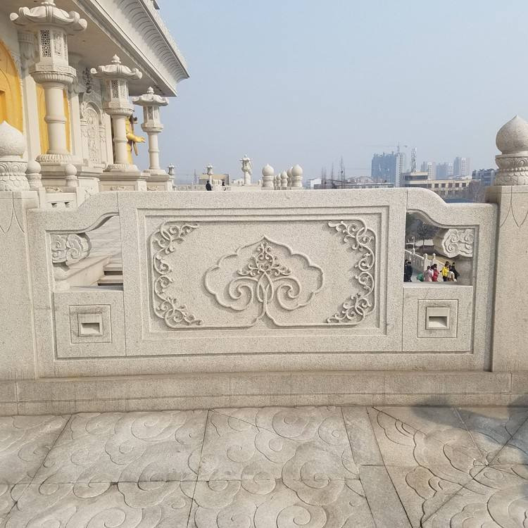 石栏杆雕刻厂家庭院花园雕花石栏杆定制 浮雕面石栏板片