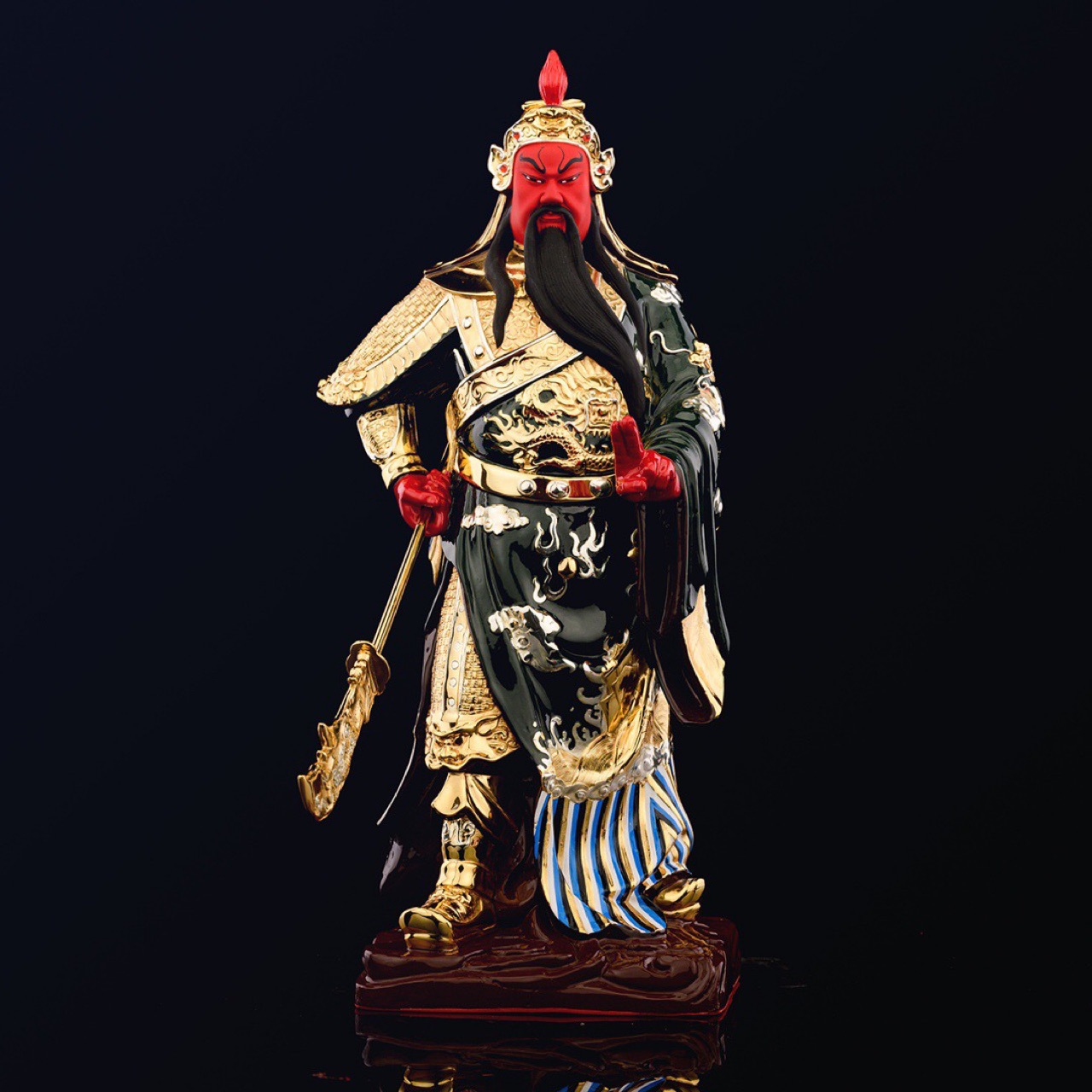 台湾盛凡铜鎏金抚须关公关二爷武财神佛像高43cm佛像批发过节送礼