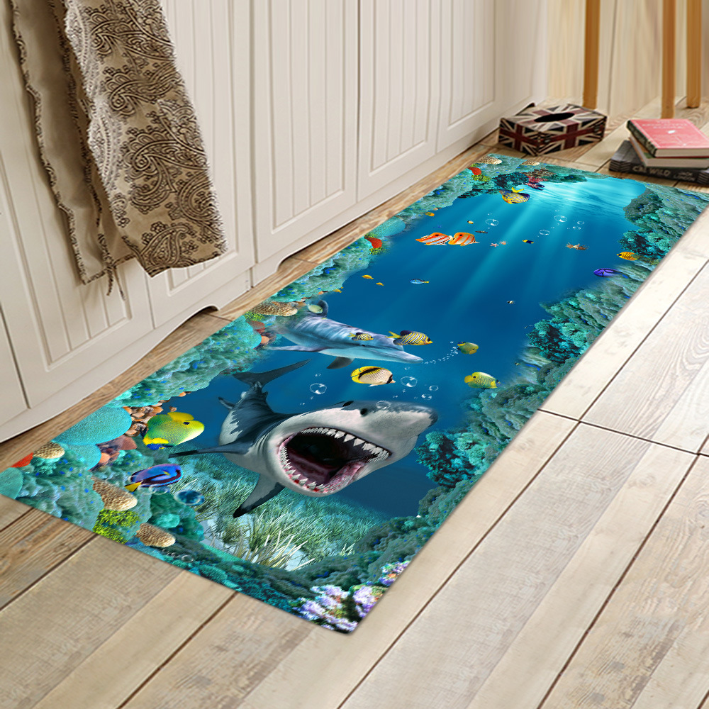 Foreign Trade Cross-Border 3D Digital Printing Flannel Floor Mat Bathroom Non-Slip Mat Door Mat Kitchen Floor Mat Wholesale