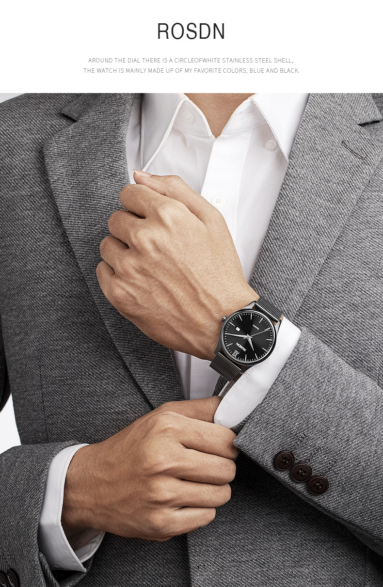 【张一山代言】劳士顿正品新款男士石英手表日历时尚防水批发3701