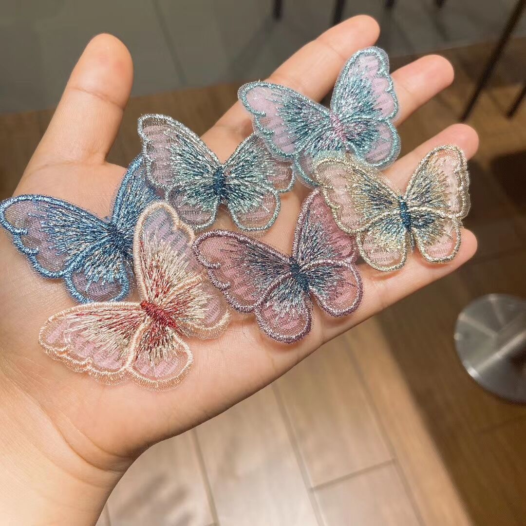 日韩蕾丝刺绣刘海贴网红蝴蝶碎花贴头饰发饰儿童成人魔术贴发帖