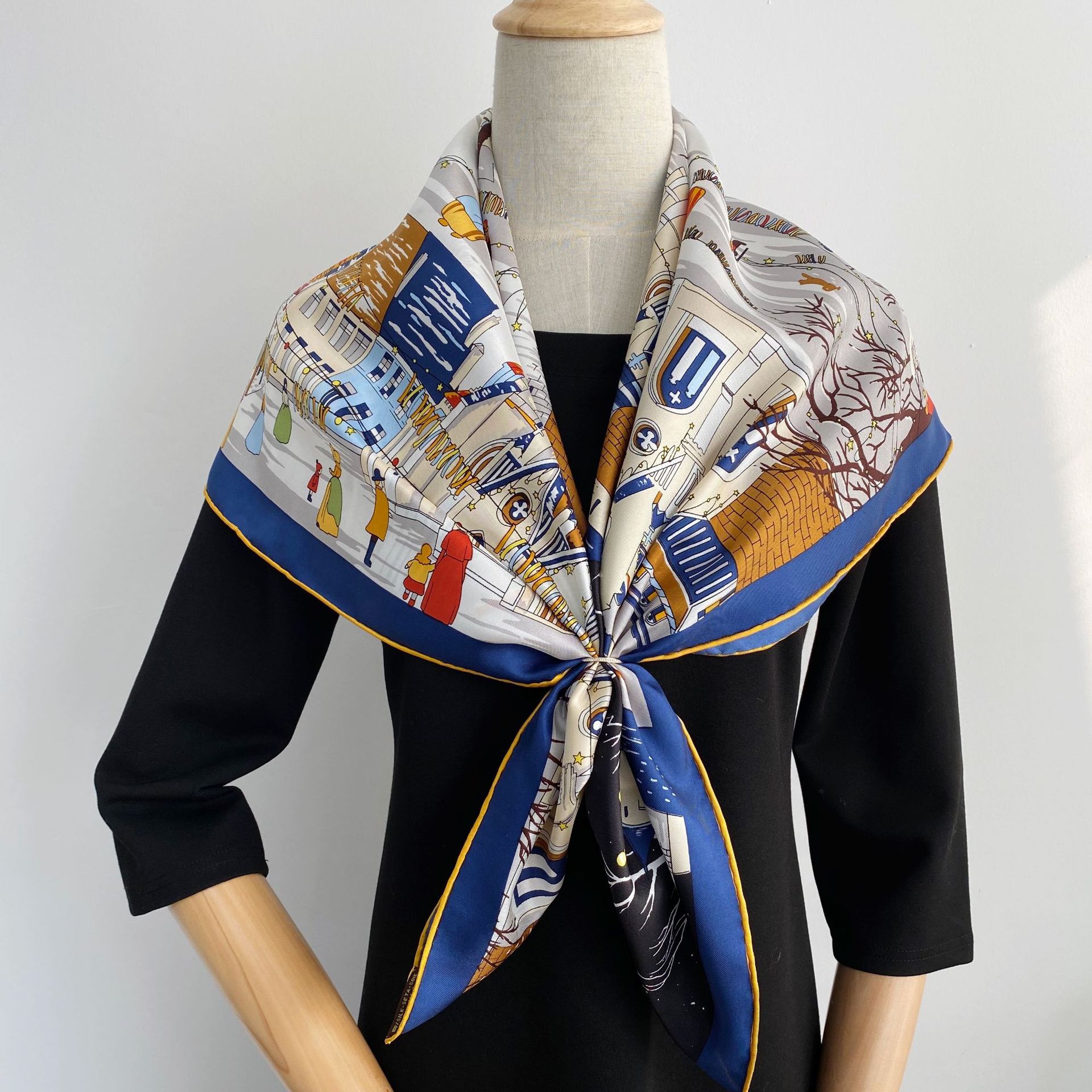 圣诞夜 秋冬新品真丝斜纹14姆米方巾丝巾桑蚕丝办公室披肩女批发