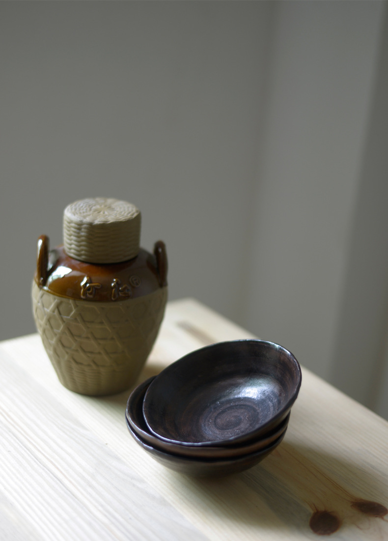 日式侘寂粗陶酒碗 禅意复古手作餐具小菜浅盘米饭碗 三碗不过岗