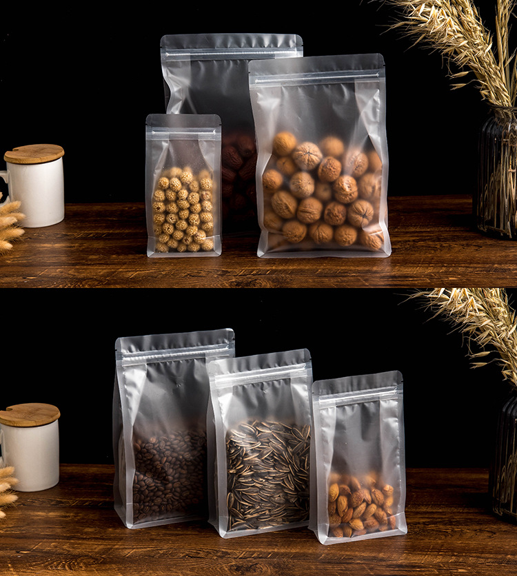 现货食品袋包装袋pe磨砂透明八边封袋自立自封膜袋零食密封袋定制-阿