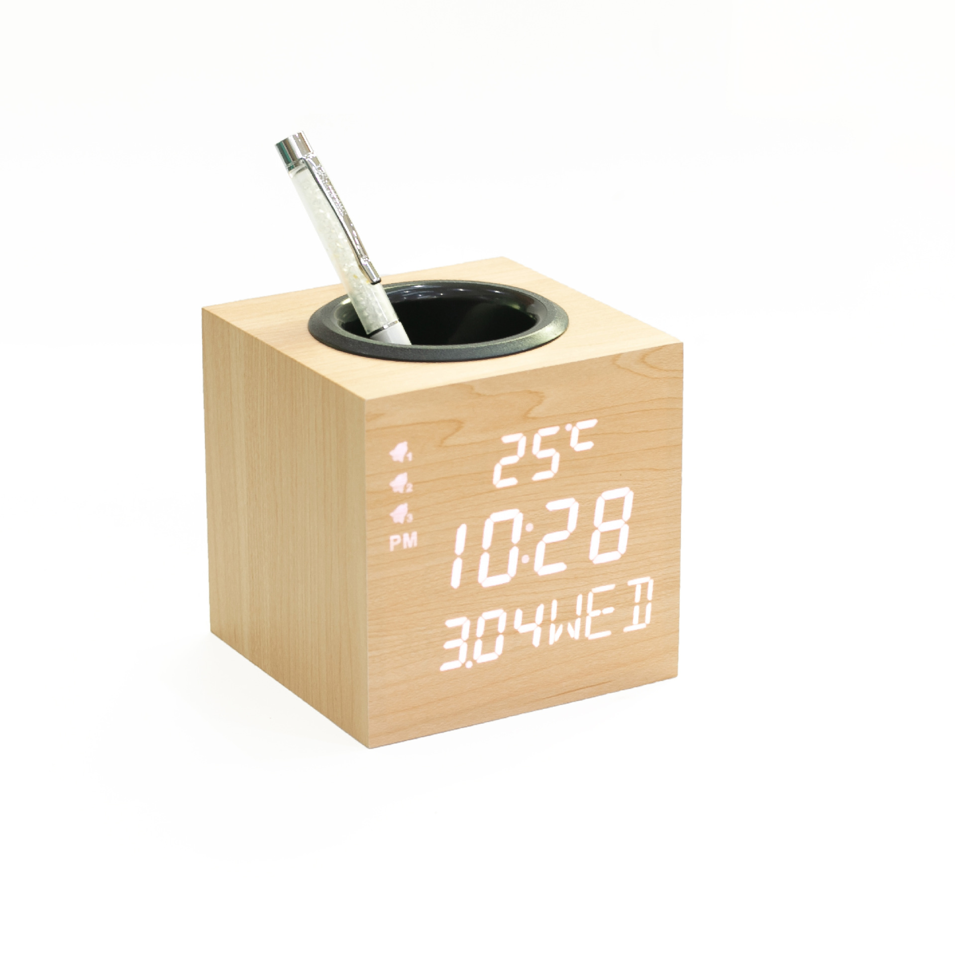 LED Digital Desktop Pen Container Alarm Clock Korean Digital Electronic Temperature Perpetual Calendar Date Desktop Storage Clock