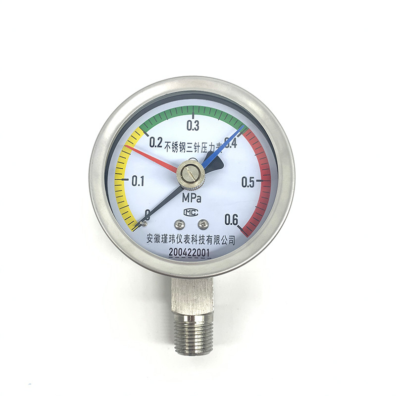 不锈钢三针压力表ytfd100b耐震压力表