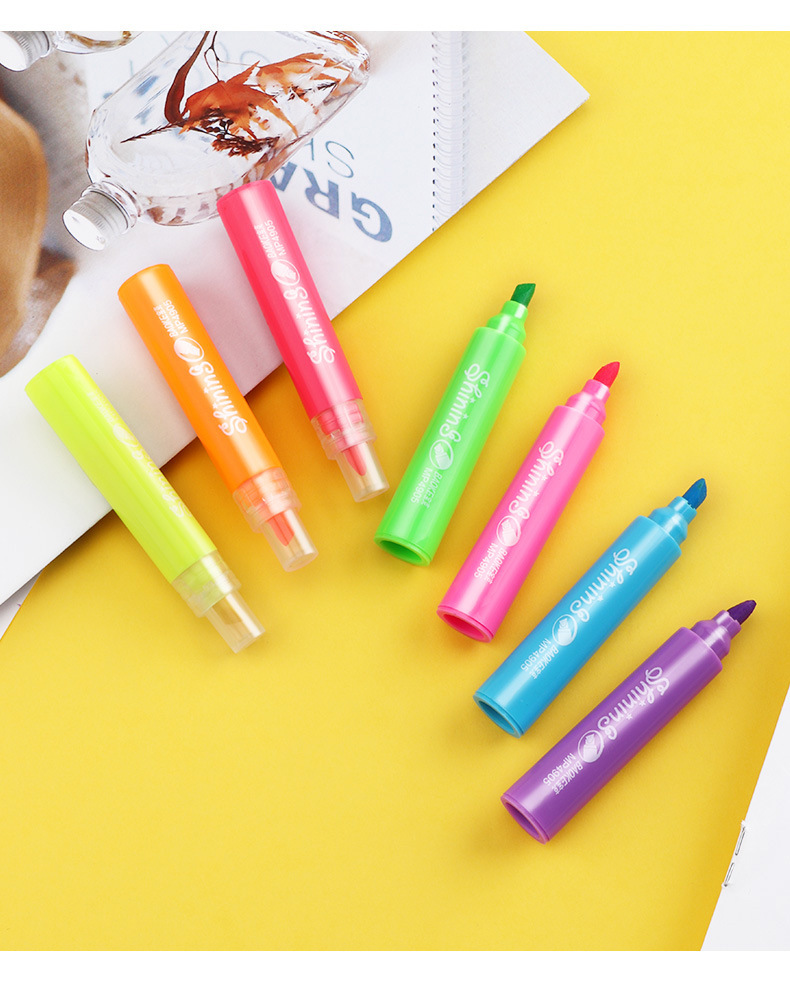 宝克mp4905迷你七色荧光笔糖果色记号笔彩色粗划重点闪光荧光笔