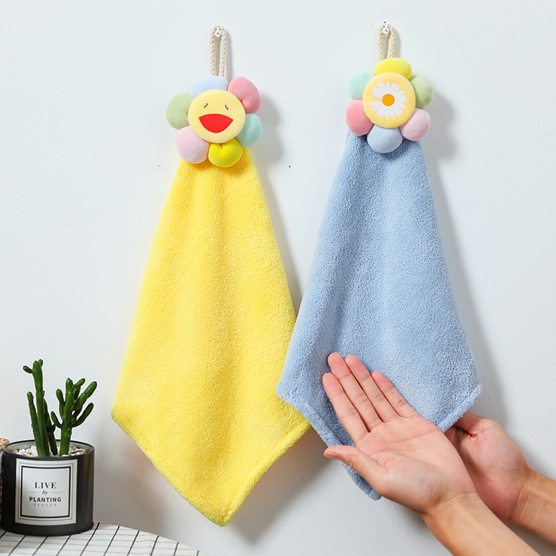 珊瑚绒七彩太阳花系列擦手巾卡通可爱创意擦手毛巾家用吸水擦手巾