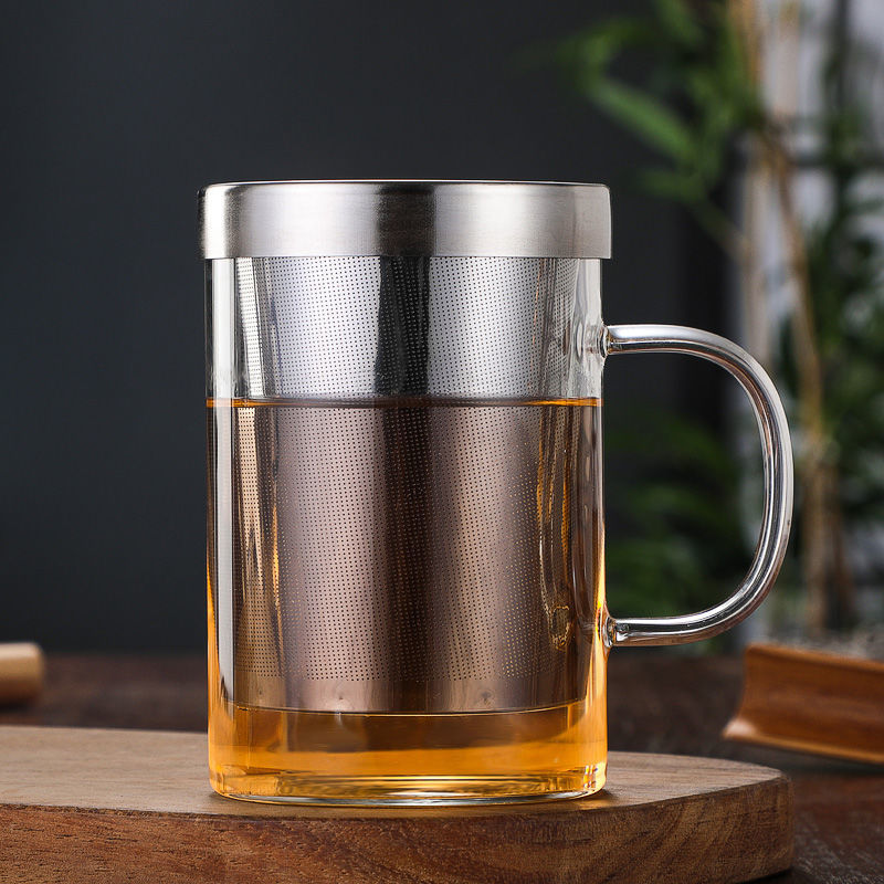 glass tea cup stainless steel with handle liner filter scented tea cup drinking cup heat-resistant tea and water separation three cups