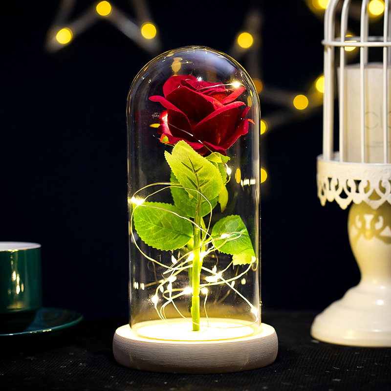 preserved fresh flower glass cover wholesale gold-foil roses luminous glass cover valentine‘s day christmas gift cross-border manufacturer