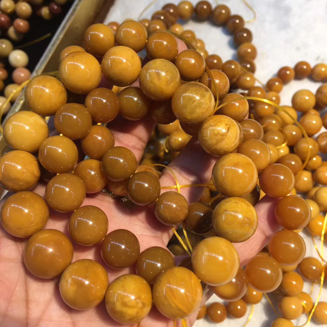 天然缅甸缅黄玉手串男女款民族风黄龙玉石文玩手饰单圈手链批发