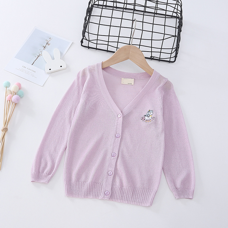 Summer Thin Children's Clothing Girls' Outdoor Skin Clothing Children's Embroidery Knitted Cardigan Baby Sunscreen Clothing Consignment