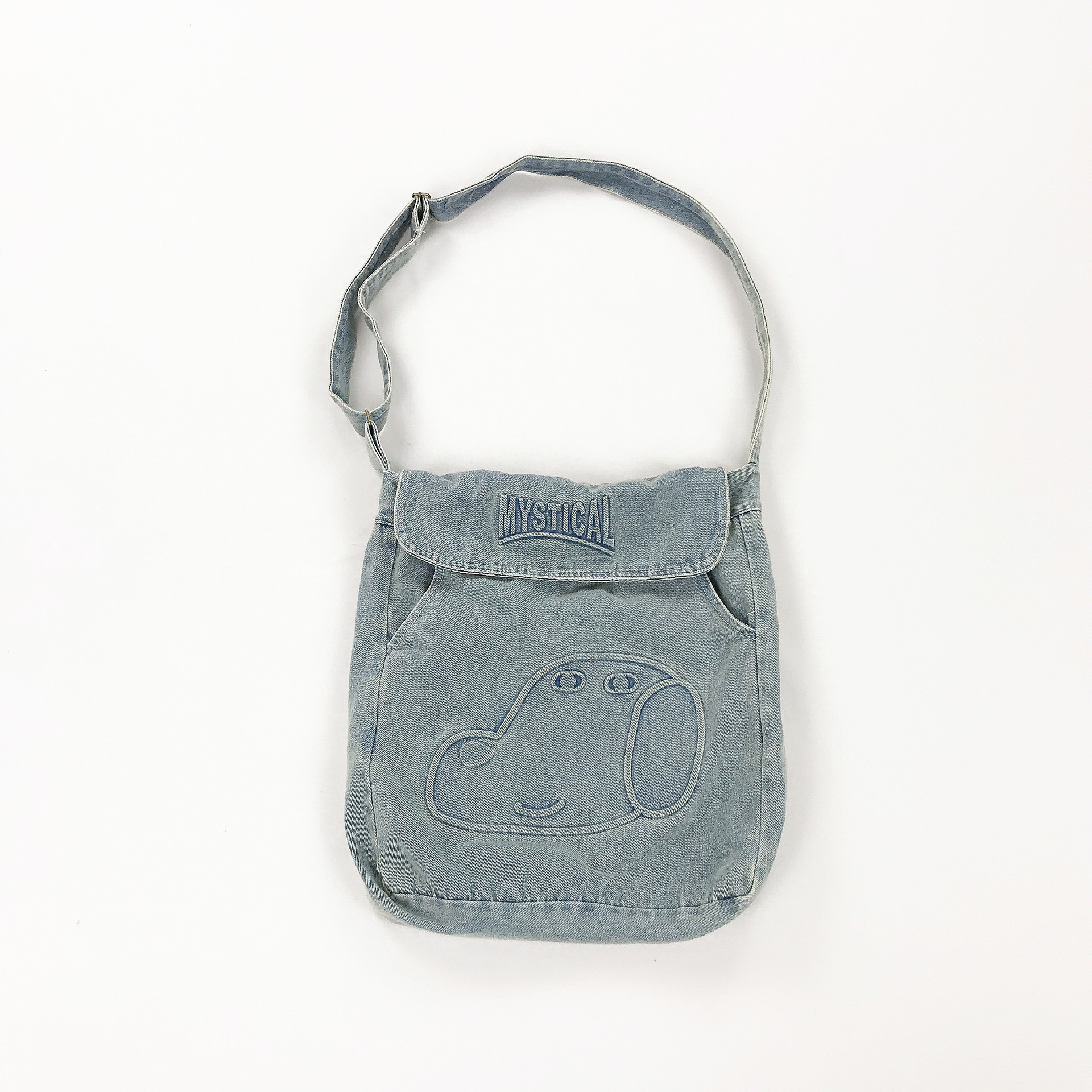 日系复古小狗立体印花牛仔布单肩包斜挎包托特包学生女一件代发