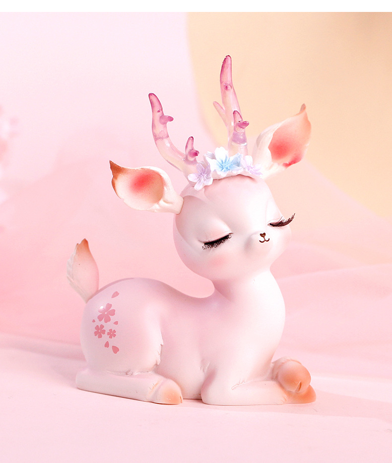 创意树脂花韵鹿蛋糕烘焙装饰摆件一鹿有你家居桌面装饰车载摆件