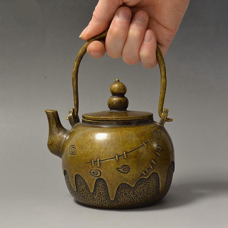 仿古铜器老铜壶提梁壶功夫茶壶文玩收藏品复古家居装饰一件代发