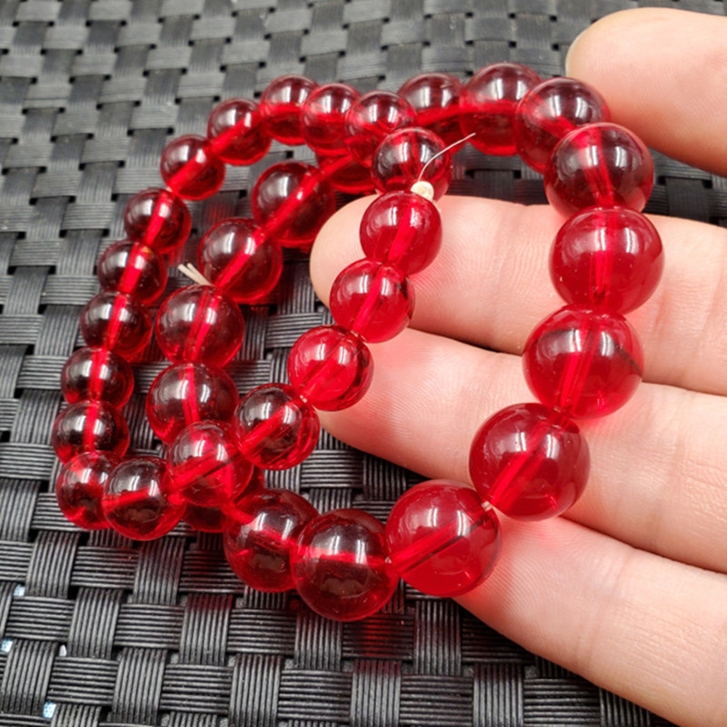 石玉缘仿玉石手链红色玻璃手链鸡血红圆珠手链饰品手链手串
