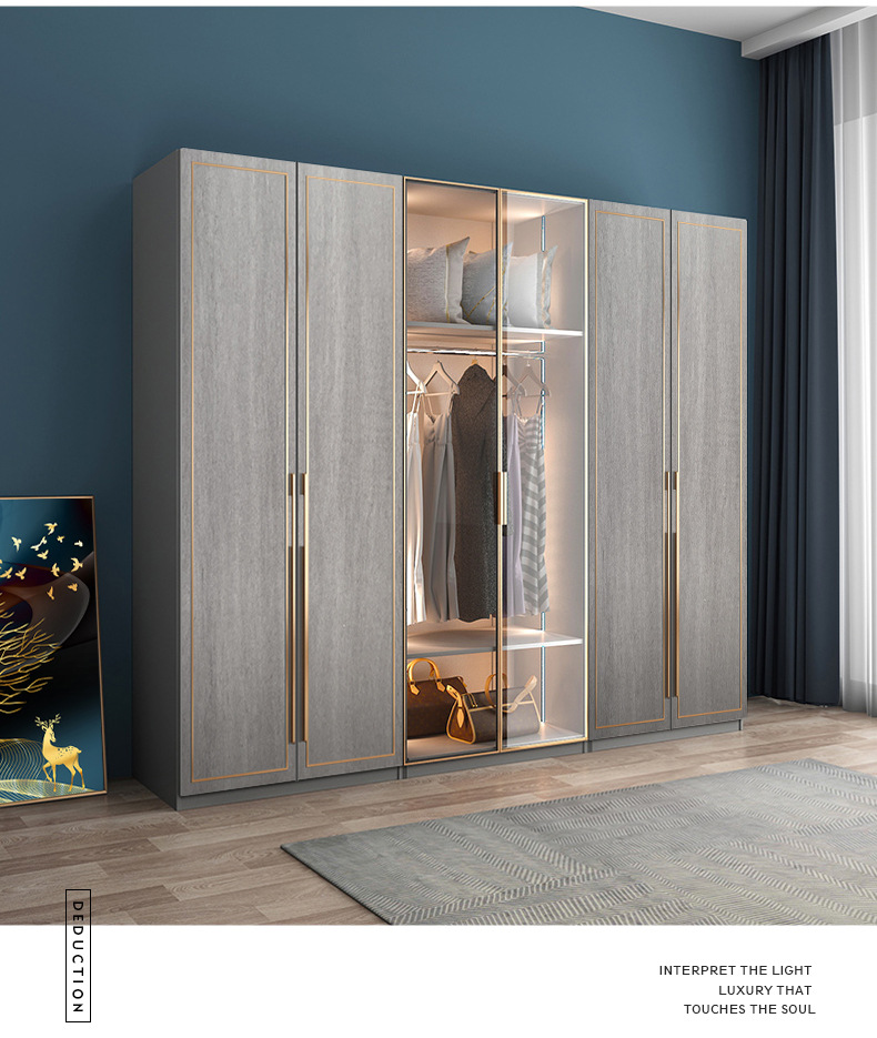 极简轻奢20窄边钢化玻璃门铝合金衣柜门铝框玻璃柜门平开门定制