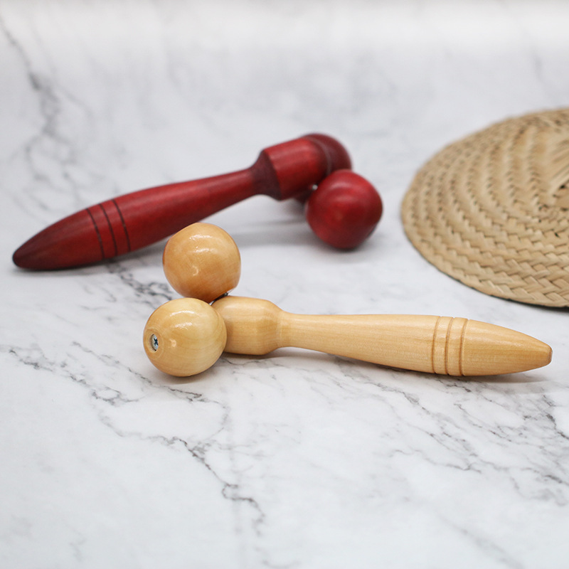 木质双球按摩器瘦脸神器双下巴美容 手动滚轮提拉紧致按摩器材