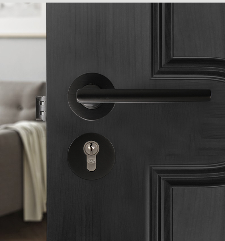 澳标家用黑色不锈钢分体锁简约室内木门卧室卫生间房门静音门把手