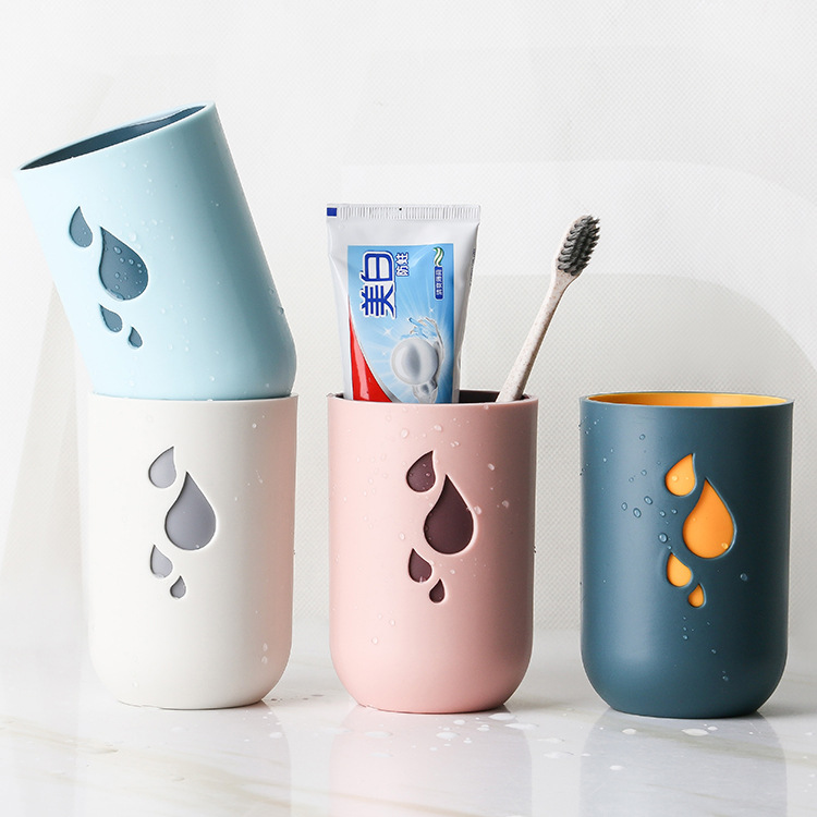 创意款双色牙刷杯情侣北欧色简约塑料杯家用双层耐摔水滴漱口杯