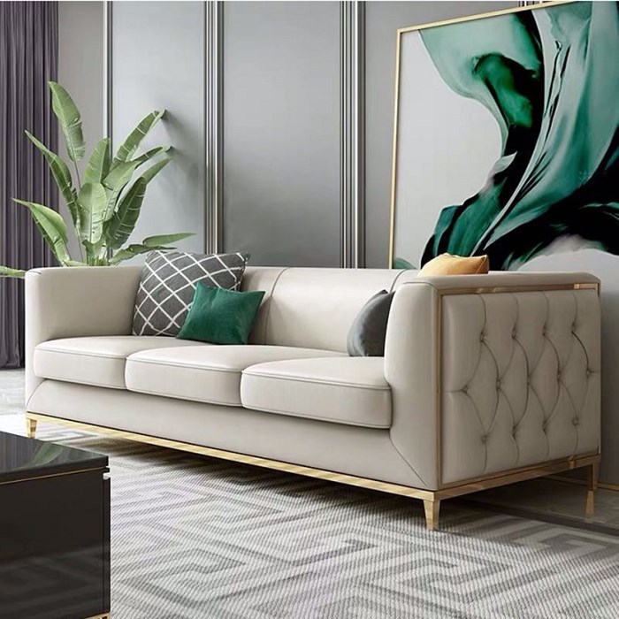 现代新款样板房客厅沙发北欧不锈钢轻奢沙发美容院金属皮沙发