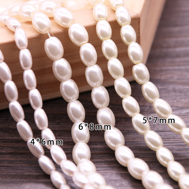 Archaistic Headdress off White Perforated Oval Artificial Glass Pearl DIY DIY Earrings Hair Accessories Headdress Accessories Material