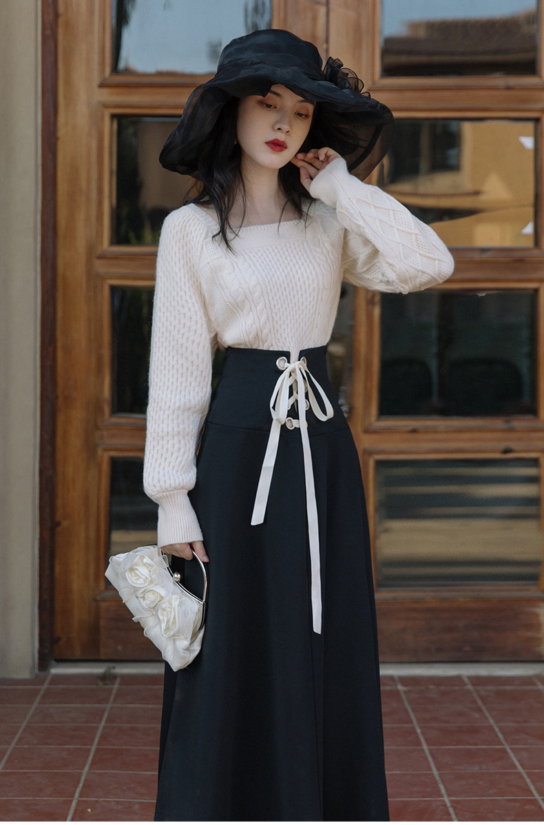 套装裙2020秋冬新款复古时尚显瘦两件套气质毛衣半身绑带裙连衣裙