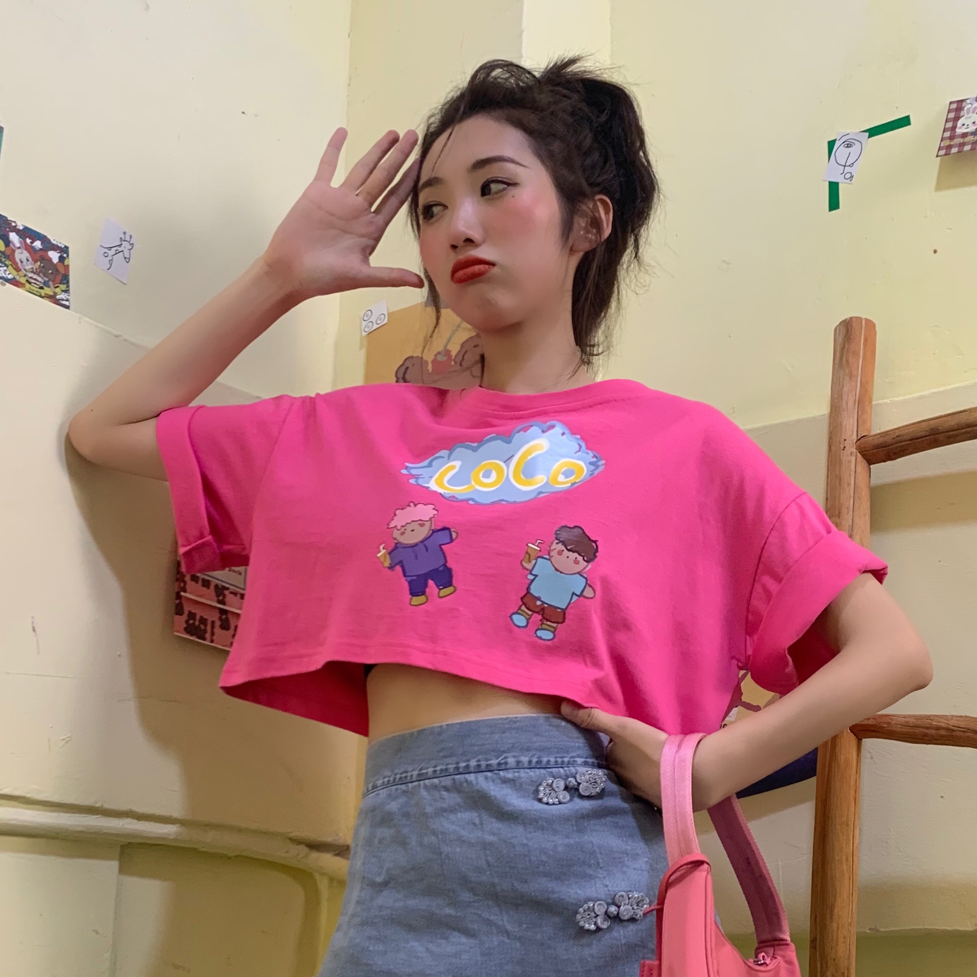 泫雅风上衣夏装2020新款韩版宽松短袖t恤ins潮网红超火短款衣服女