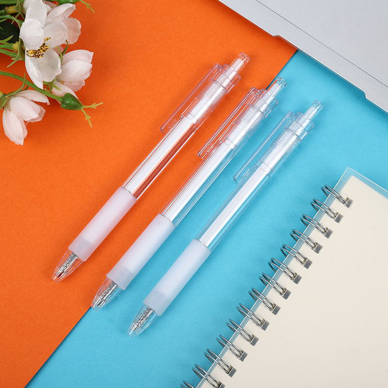 厂家直销透明款按动大容量碳素子弹头中性笔按动笔学生办公中性笔