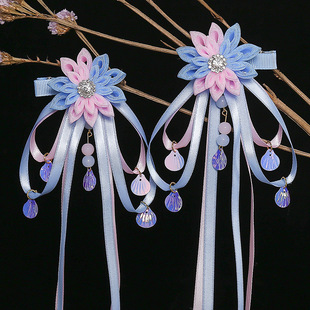 手工古装中国风小女孩流苏发夹汉服头饰超仙古风发饰飘带剑菊发夹