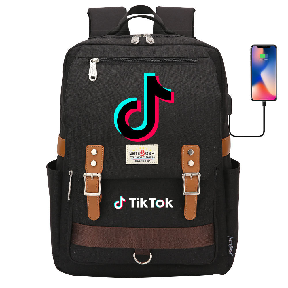 时尚新品来图抖音青少年中学生书包男女休闲磁扣双肩背包