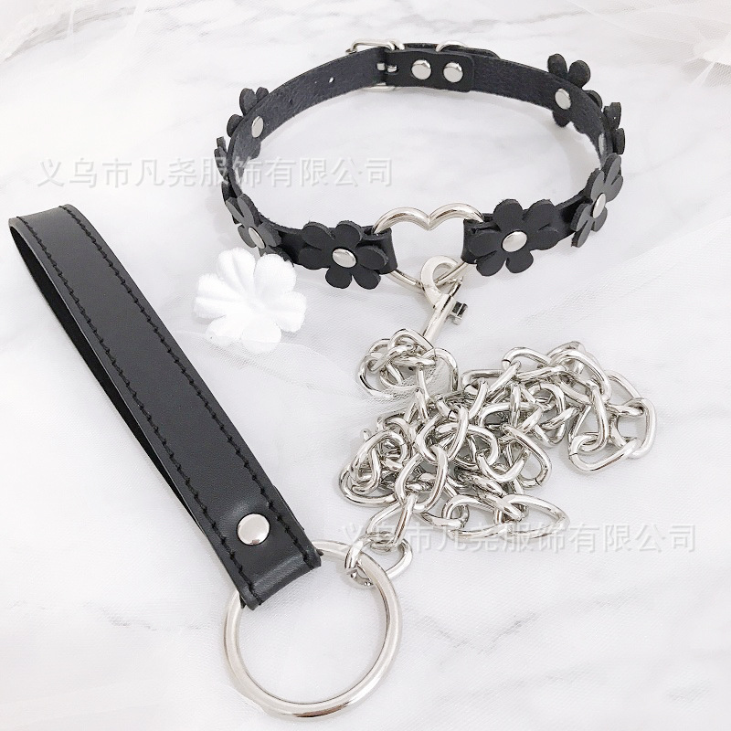 新款花朵爱心桃心pu皮质项圈脖圈夫妻情趣用品sm牵引链套装