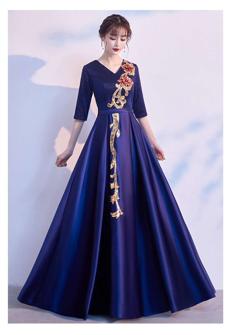 现代合唱团演出服女冬季长款修身合唱礼服主持人指挥服装大气优雅