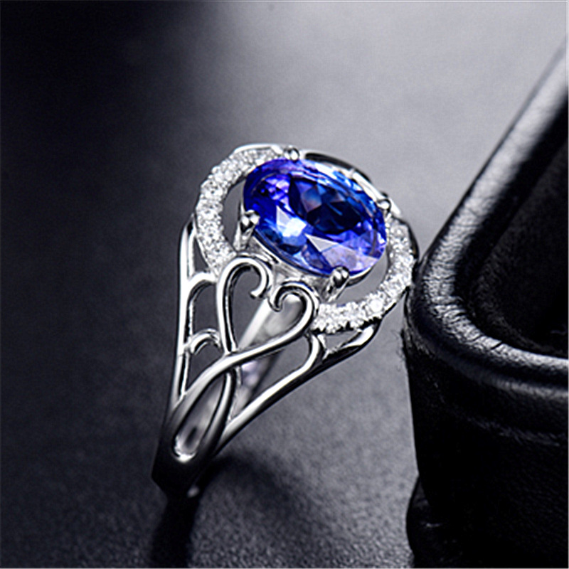 新款高端气质椭圆形深蓝仿真蓝碧玺开口戒指 活口蓝宝石钻戒指环
