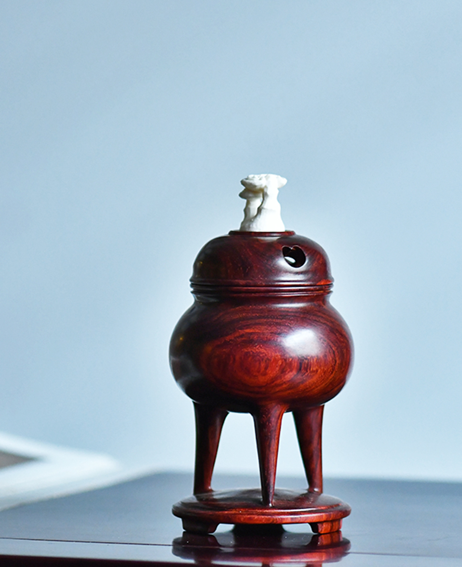 印度小叶紫檀【三足香炉】复古盘香炉批发紫檀香道香具摆件