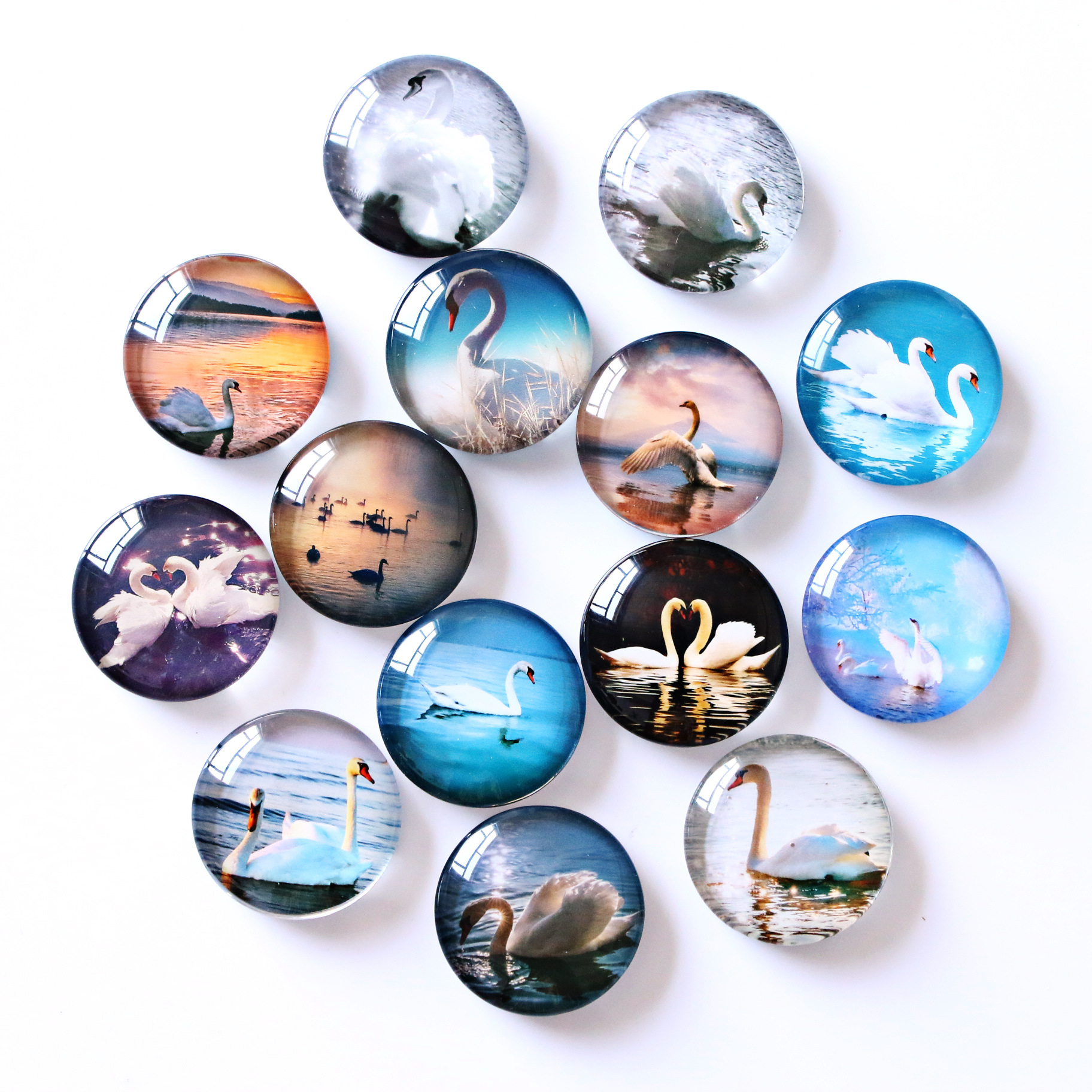 厂家直供水晶玻璃冰箱贴 可爱爱情天鹅图案磁贴冰箱贴磁性批发