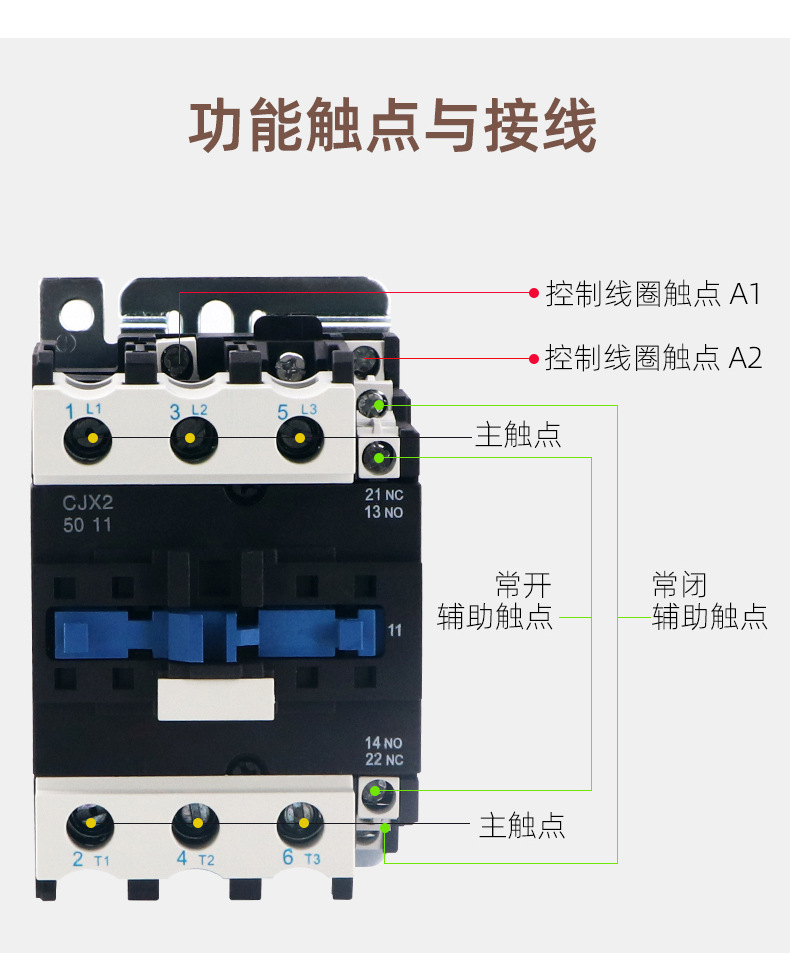 贝尔美 交流接触器 cjx2-5011 电磁开关 交流继电器 单相 三相