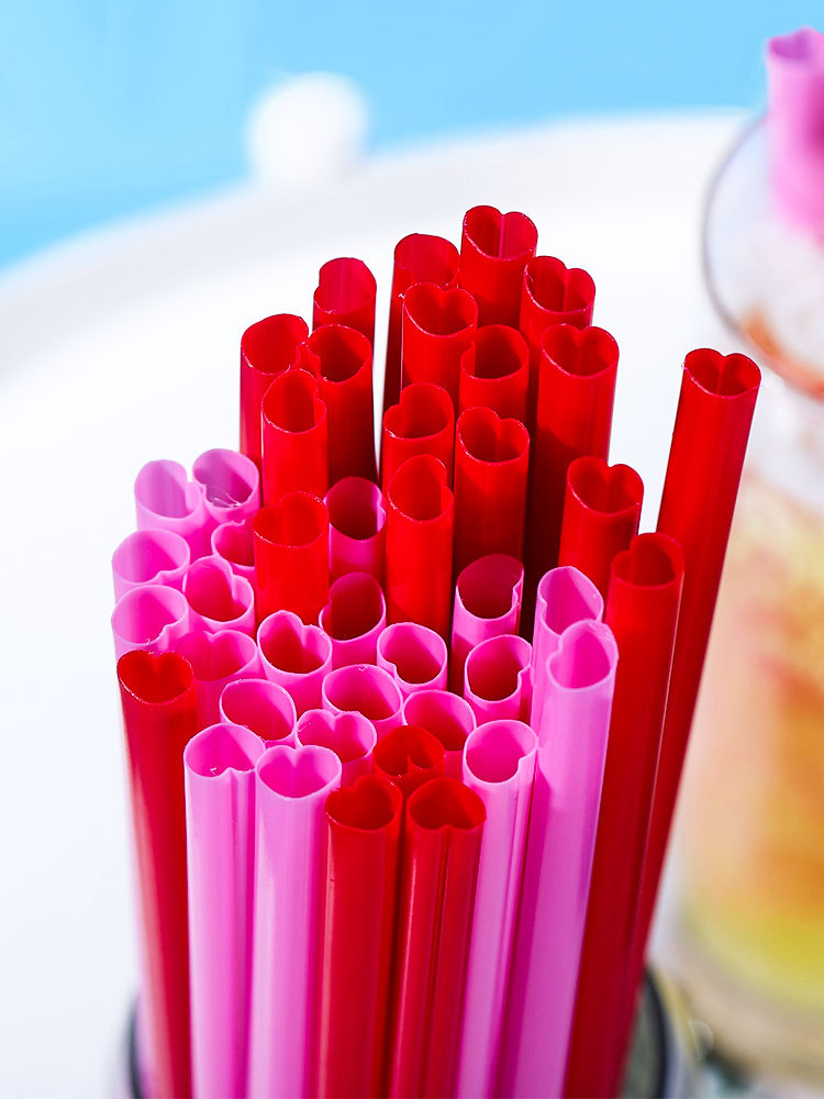 网红心形吸管 创意个性爱心一次性塑料饮料饮品喝水单独独立包装
