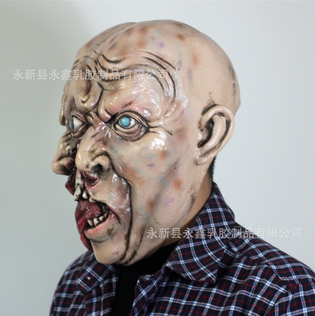 万圣节双面丧尸面具乳胶生化怪人恐怖头套舞台装扮道具跨境热销