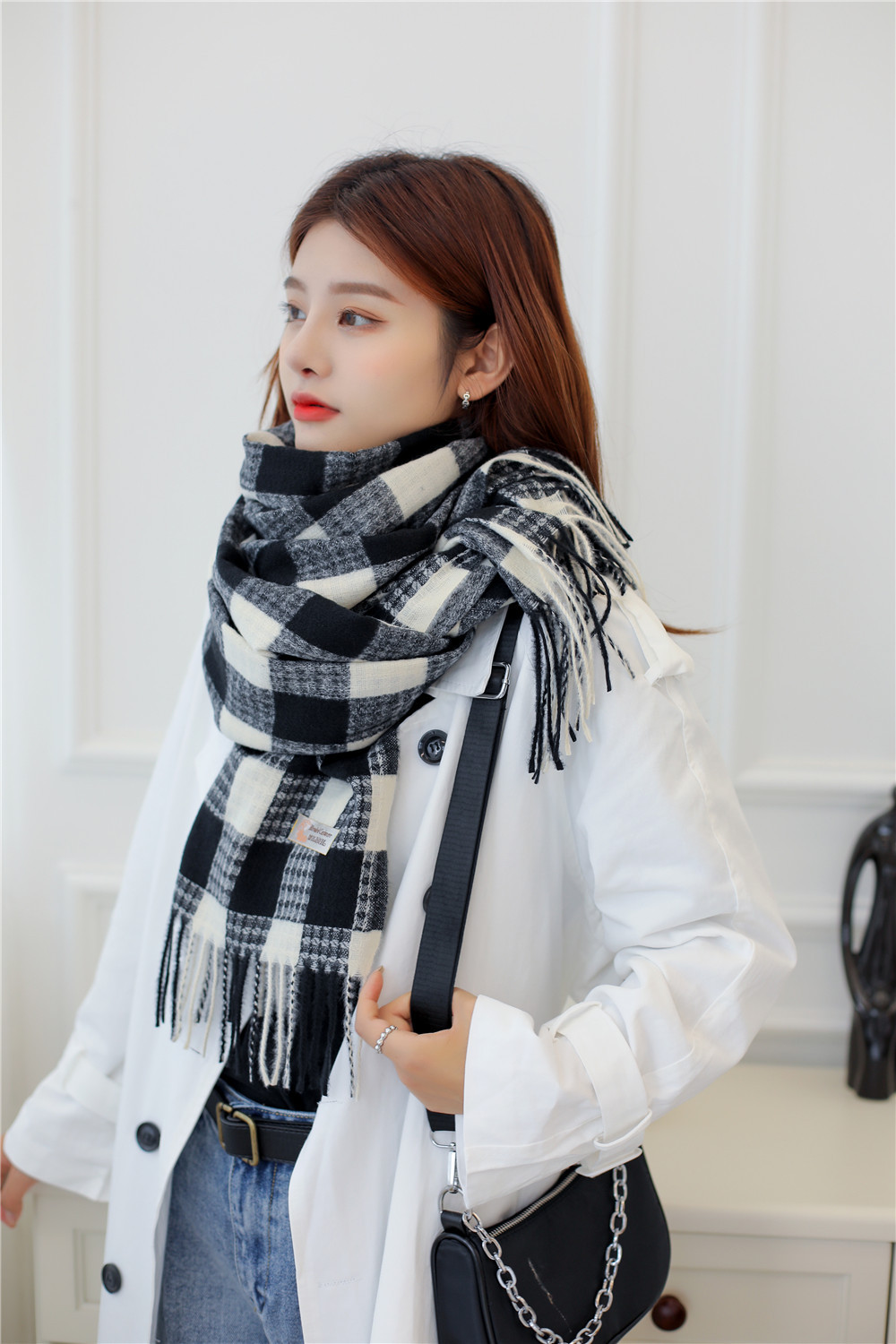 2020围巾秋冬新款仿羊绒围巾女英伦风格子围巾流苏披肩围脖