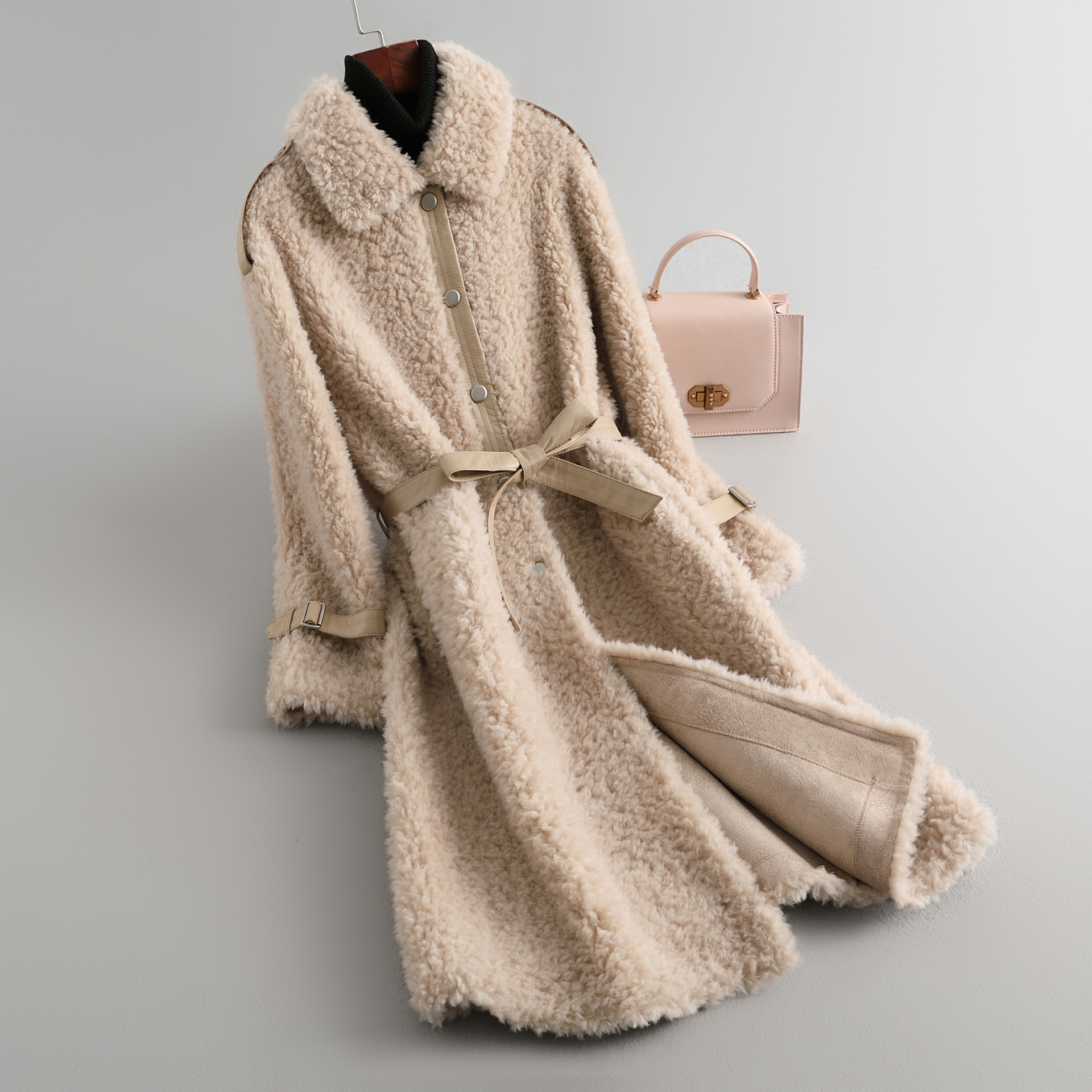 2020新羊羔毛羊剪绒大衣女反季中长款颗粒绒羊毛皮毛一体皮草外套