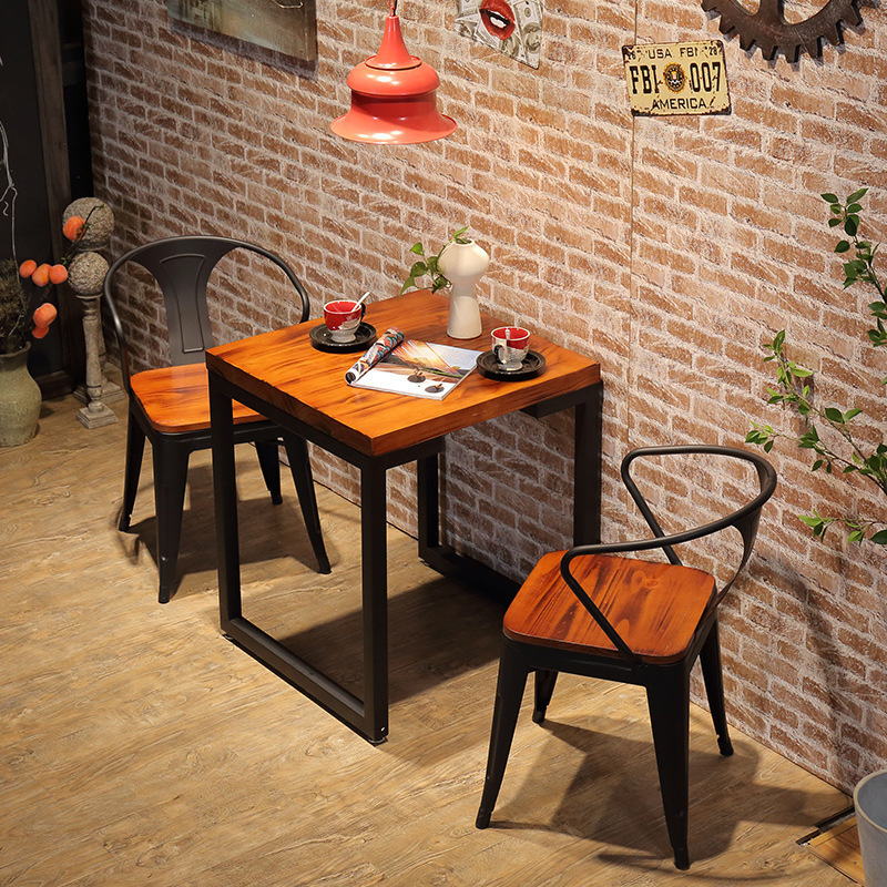 美式实木餐桌 餐厅桌椅组合咖啡厅可定制方桌休闲双人小桌子批发